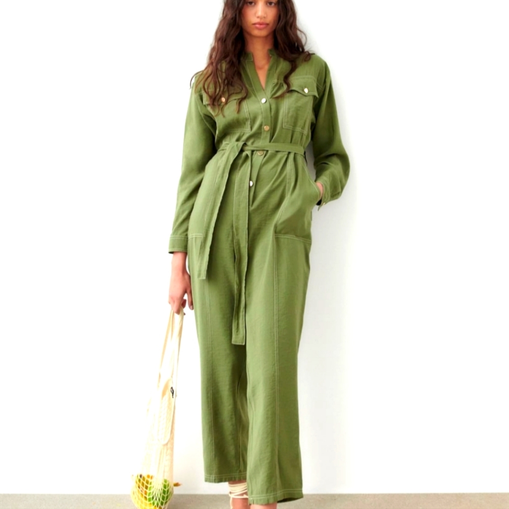 Zara Jumpsuit with Contrasting Topstitch.M.